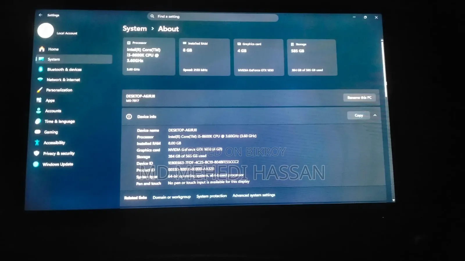Desktop Computer MSI 8GB Intel Core i5 SSD 128GB