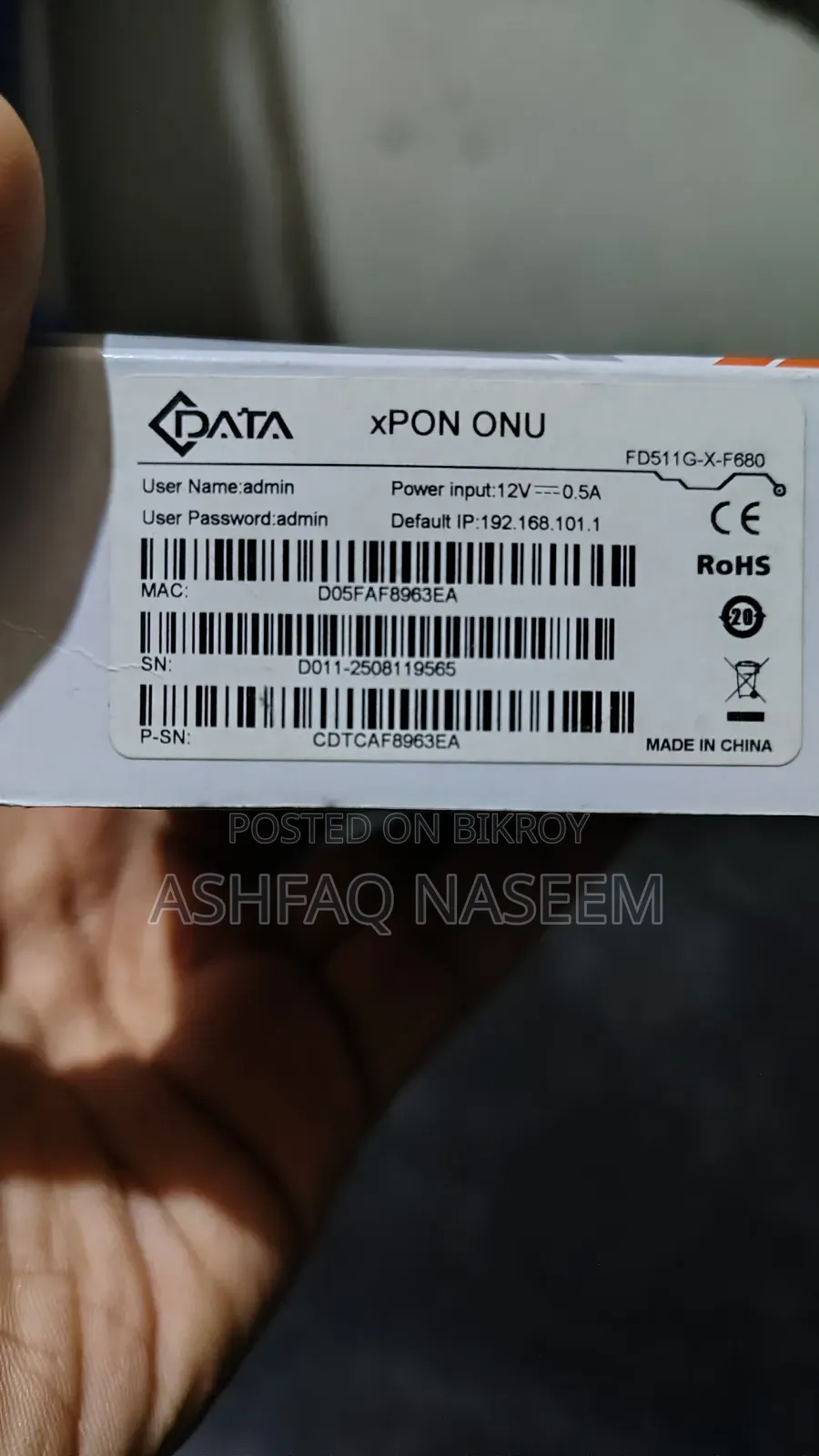 CDATA Xpon ONU Fd511g-X-F680 Brand New Intact for Sell