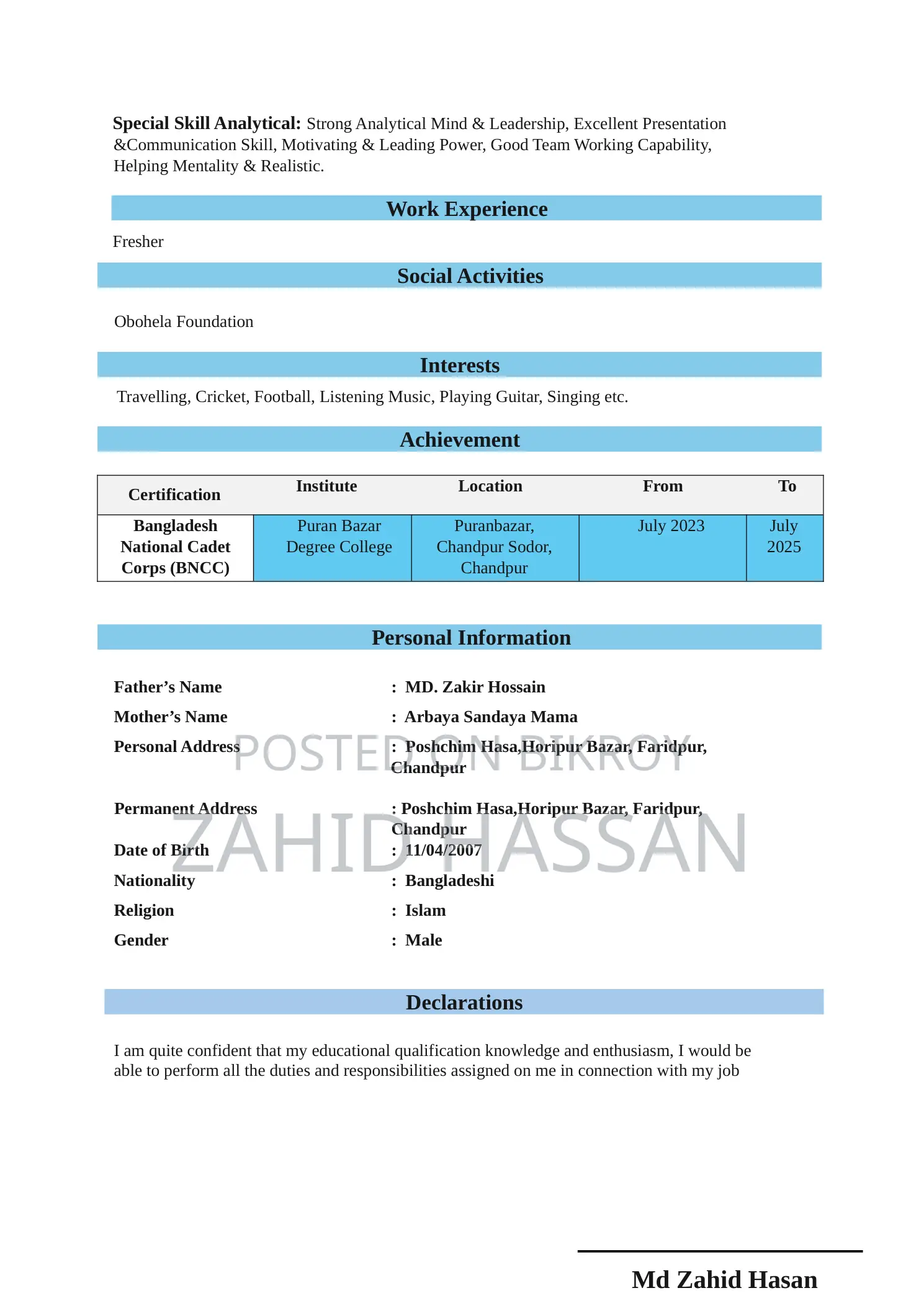 Part-Time Weekend CV