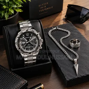 Silver Black Luxury 4-Piece Watch Set | Quartz Men's Watch