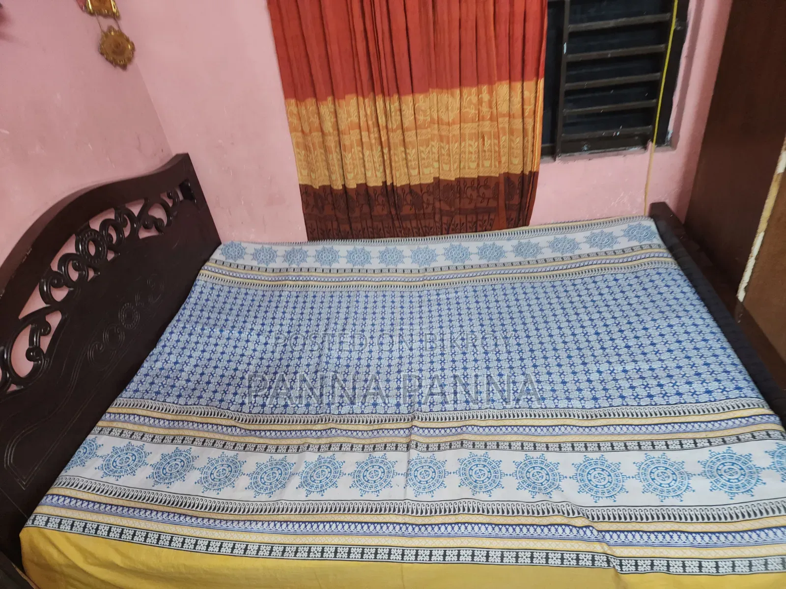 Malaysian Woodcut Bed. Very Good Condition. 5 Feet by 6 Feet