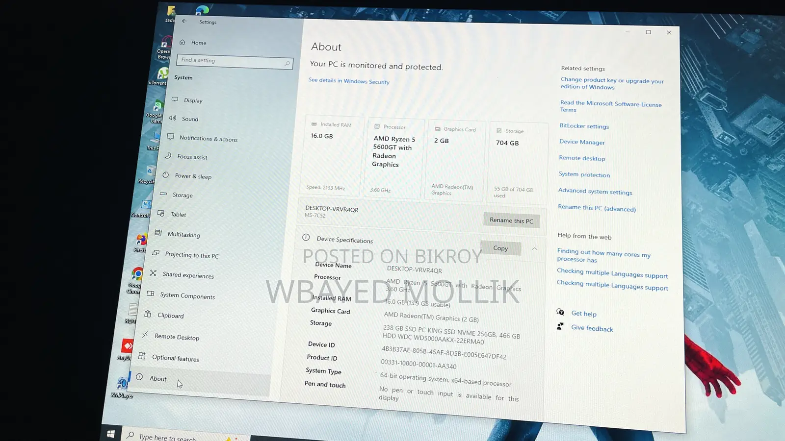 Desktop Computer MSI 16GB AMD Ryzen 5 HDD+SSD 256GB