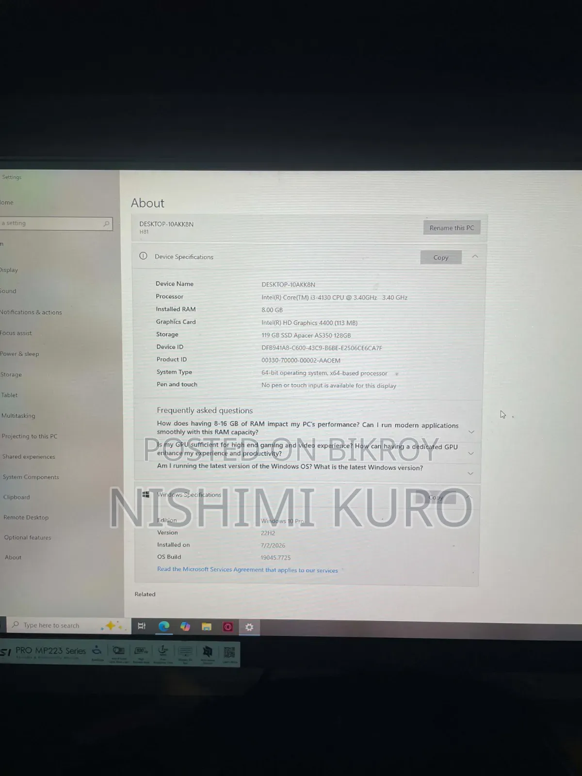 Desktop Computer Gigabyte GB-BKi5HT2-7200 8GB RAM Intel Core i3 SSD 256GB