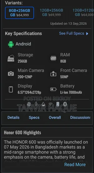 Honor 600 256 GB