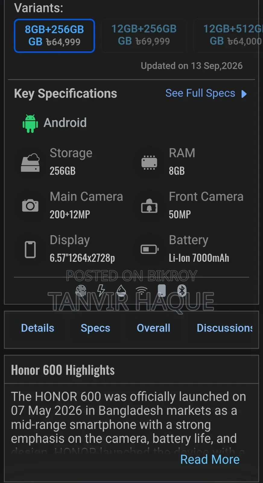 Honor 600 256 GB