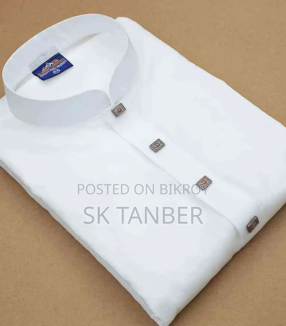 সাদা আদি সুতি কাপড়ের প্রিমিয়াম কোয়ালিটি পাঞ্জাবি।