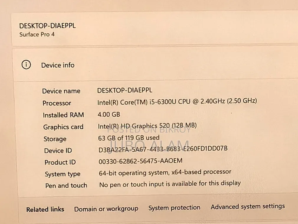 Laptop Microsoft Surface Pro 4 4GB Intel Core i5 SSD 128GB