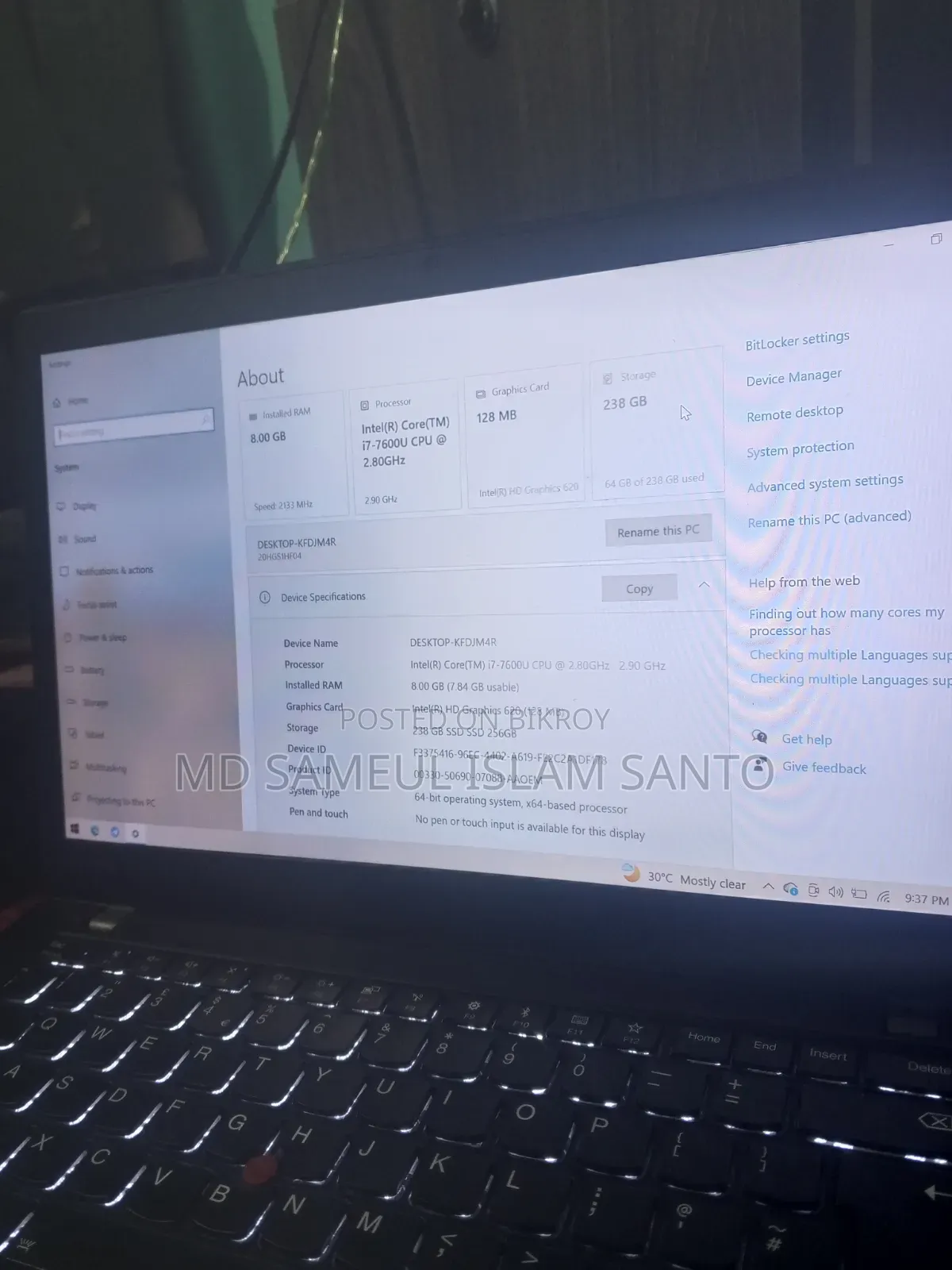 Laptop Lenovo ThinkPad T470 8GB Intel Core i7 SSD 250GB