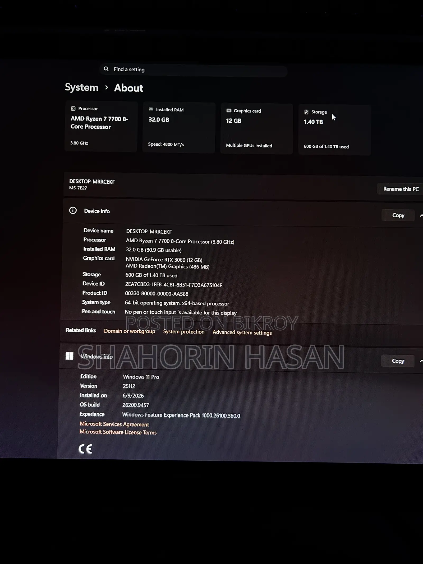 Desktop Computer 32GB AMD Ryzen 7 SSD 512GB