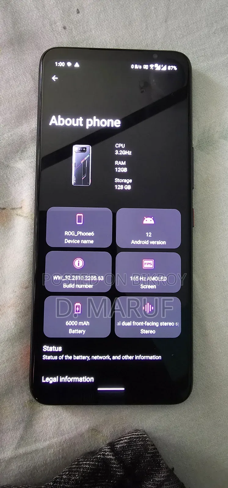 আসুস আরওজি ফোন ৬ ১২৮ জিবি গ্রে