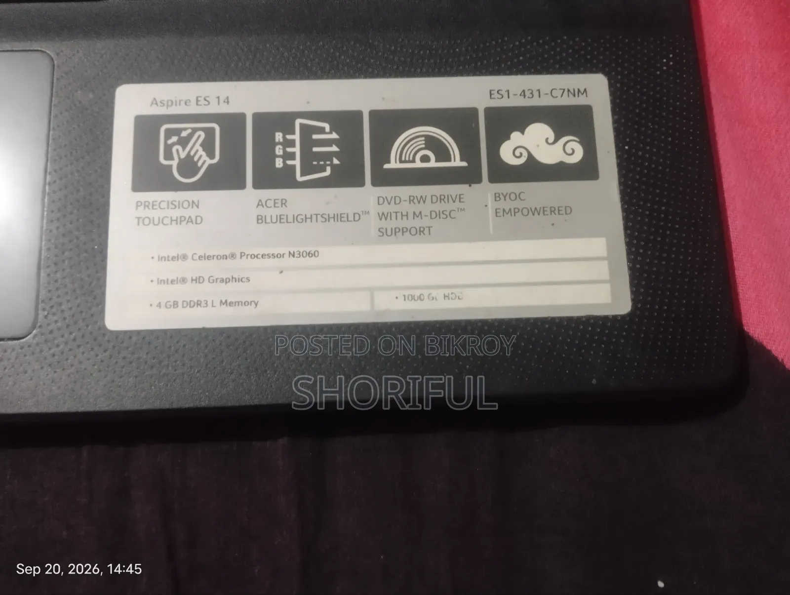 ল্যাপটপ Acer Aspire ES1-431 4GB Intel Celeron HDD 1T