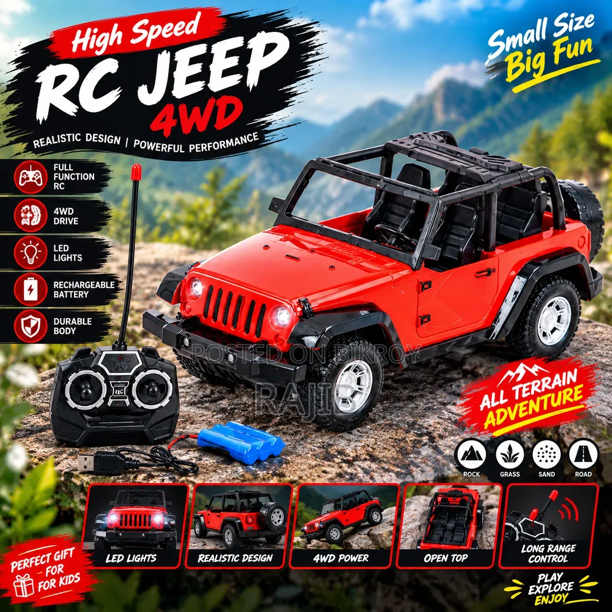 Remote Controlled Rechargeable Wrangler Model Jeep Toy Car