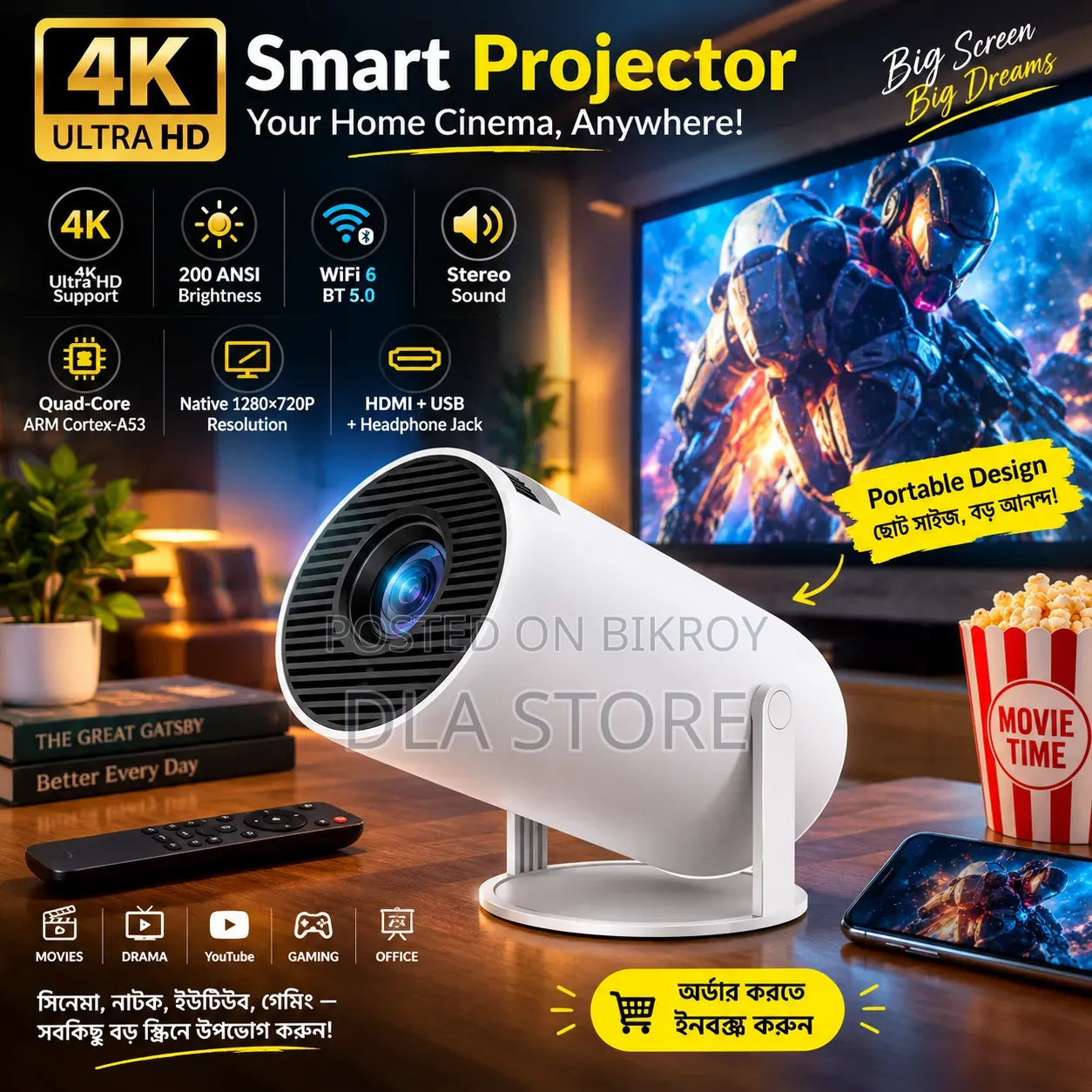 🎬 4K Smart Projector – Create your own Home Cinema at home! 🍿✨
