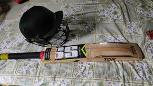 Cricket Bat and Helmet