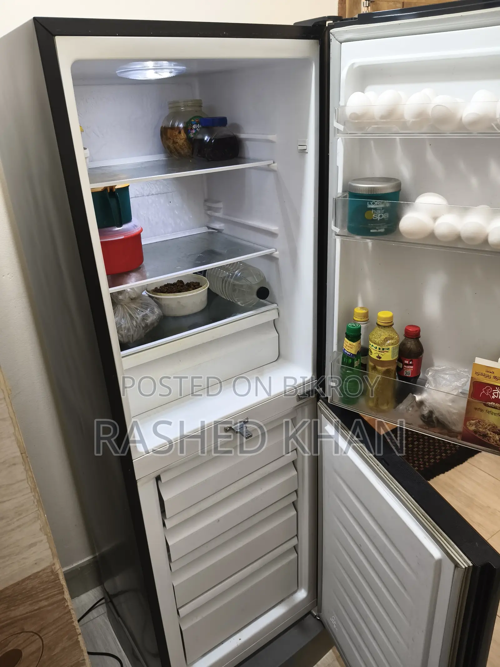 Bed, Wardrobe & Fridge