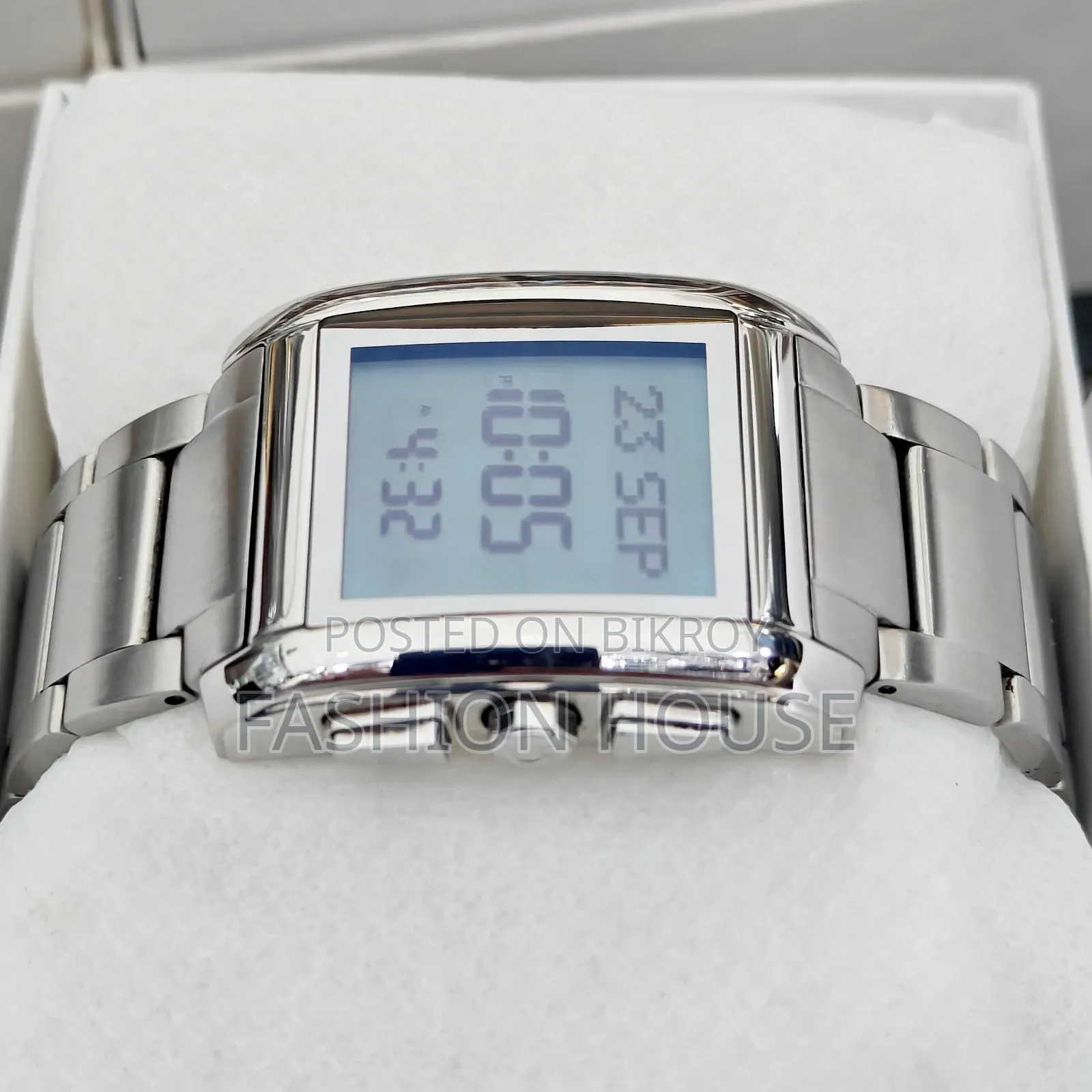 AL-FAJR WS-06 Original Digital Watch – Silver Stainless Steel Bracelet