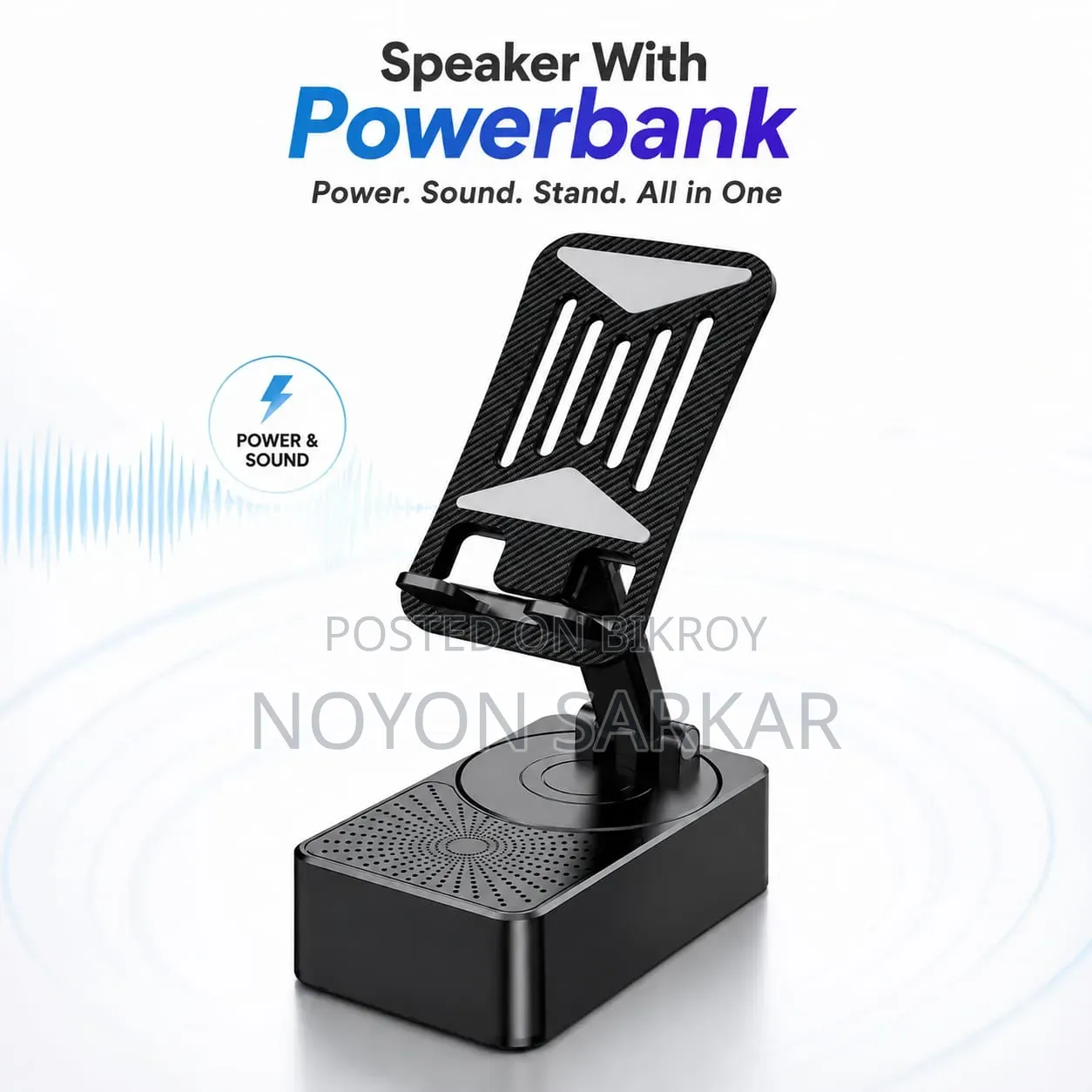 3-in-1 Bluetooth Speaker, Phone Stand Power Bank