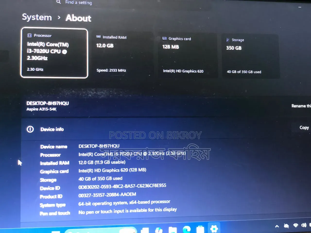 Laptop Acer Aspire 3 12GB Intel Core i3 SSD 256GB