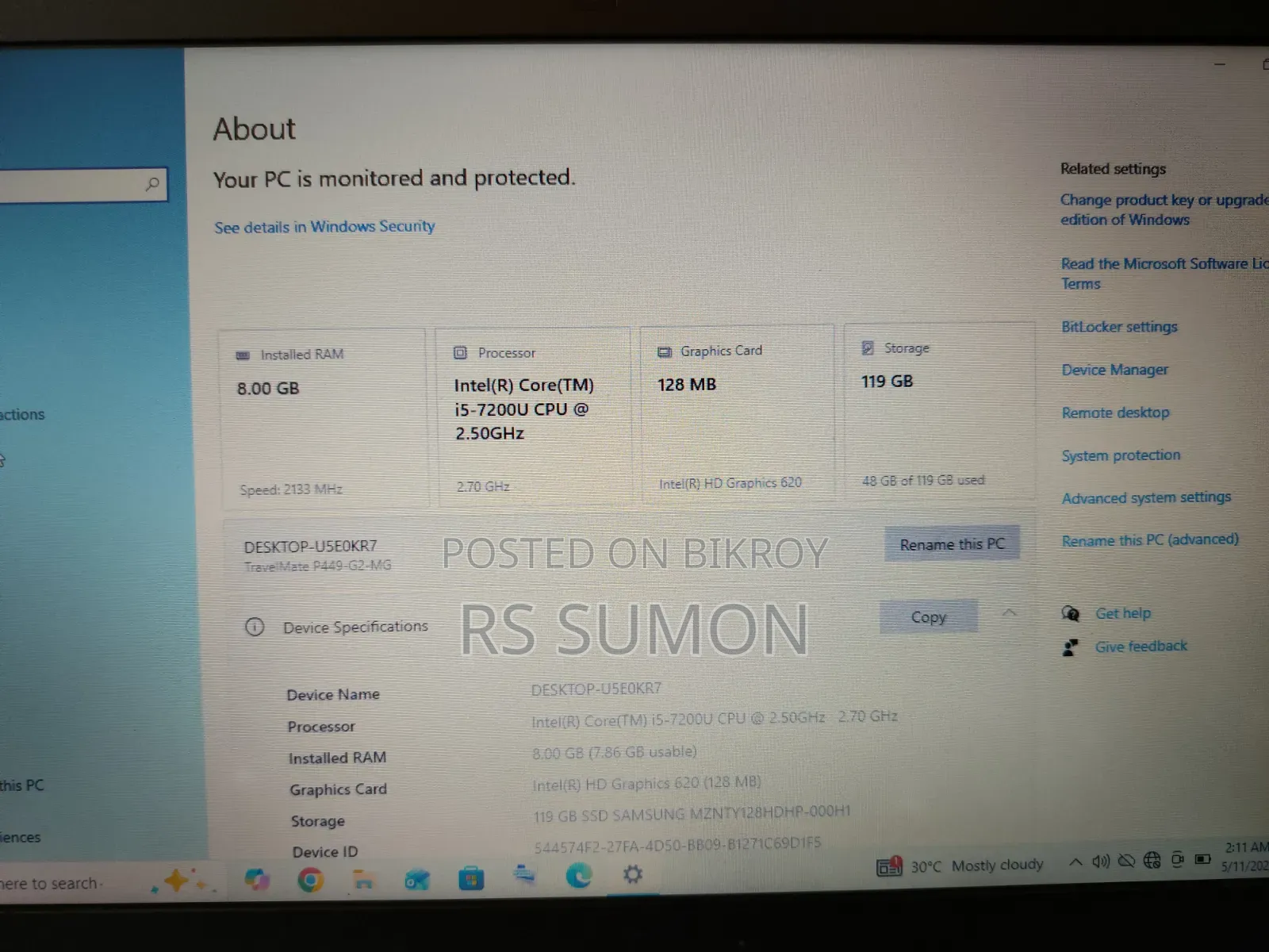 Acer Aspire 5 Laptop 8GB Intel Core i5 SSHD+SSD 128GB