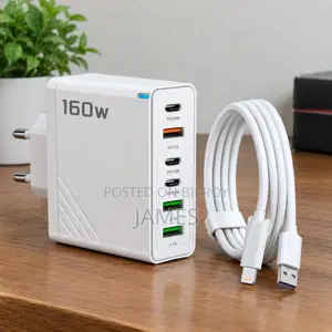 160W Fast Charger Multi Adapter With Lightning Cable | 6-Port USB Char