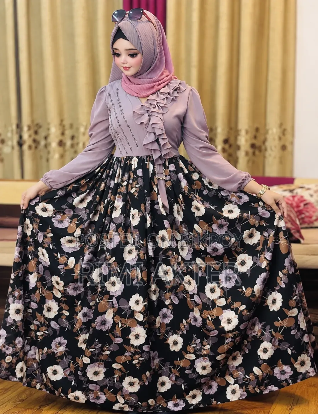 Premium Floral Print Long Gown - Brand New