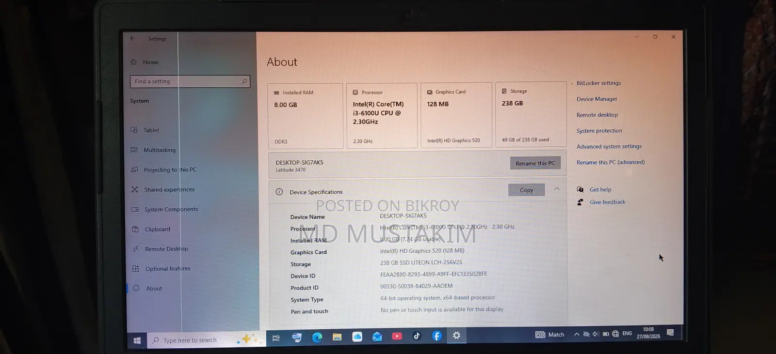 Laptop Dell Latitude 3480 8GB Intel Core i3 SSD 256GB