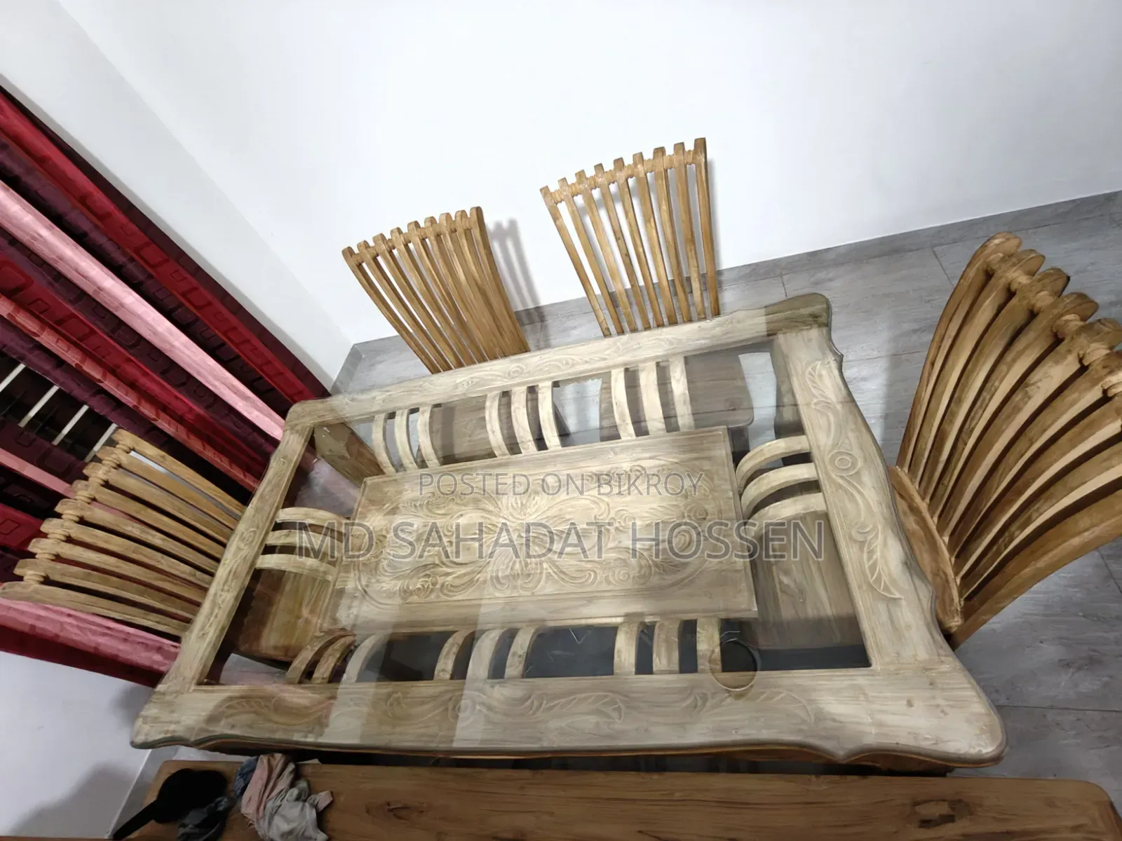 Premium Wooden 6-Chair Dining Table Set (with Glass)