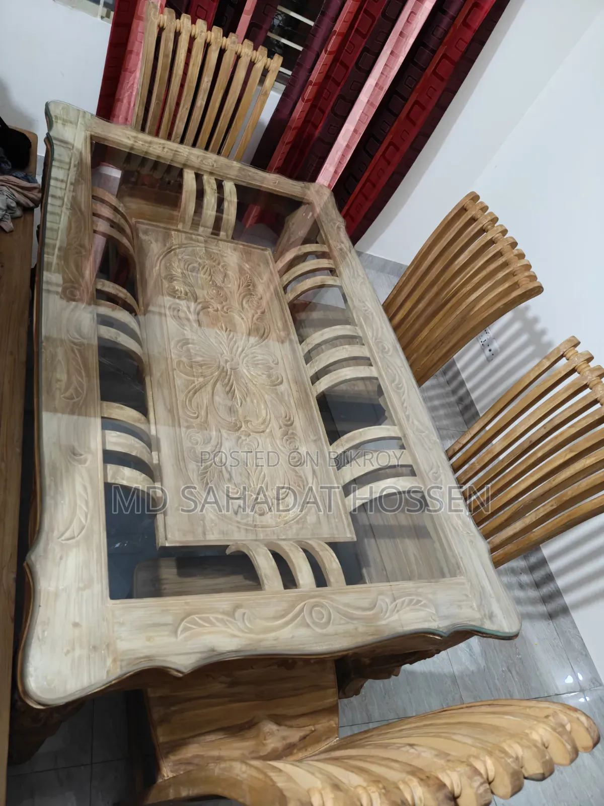 Premium Wooden 6-Chair Dining Table Set (with Glass)