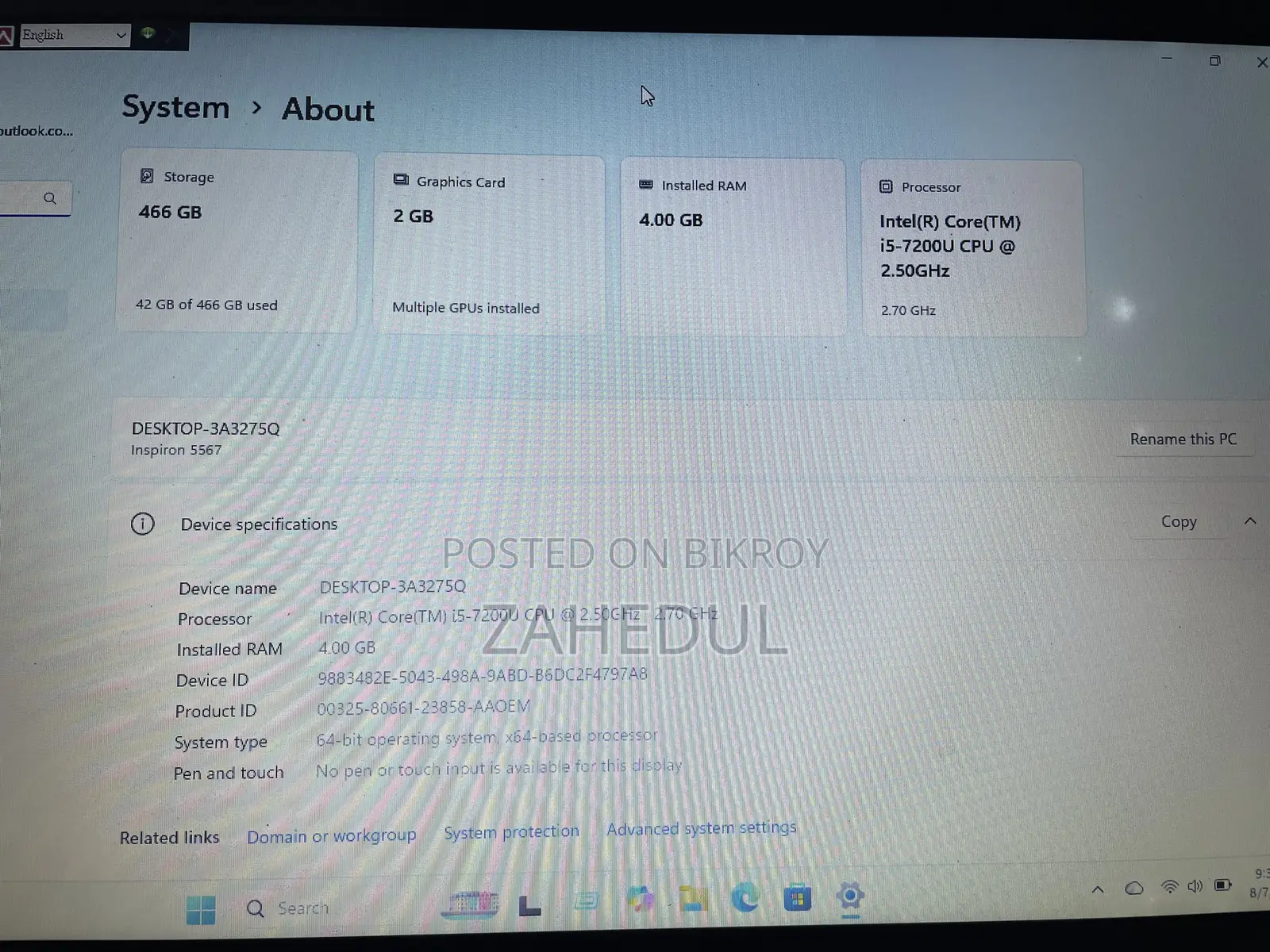 Laptop Dell Inspiron 15 3000 4GB Intel Core i5 HDD 500GB