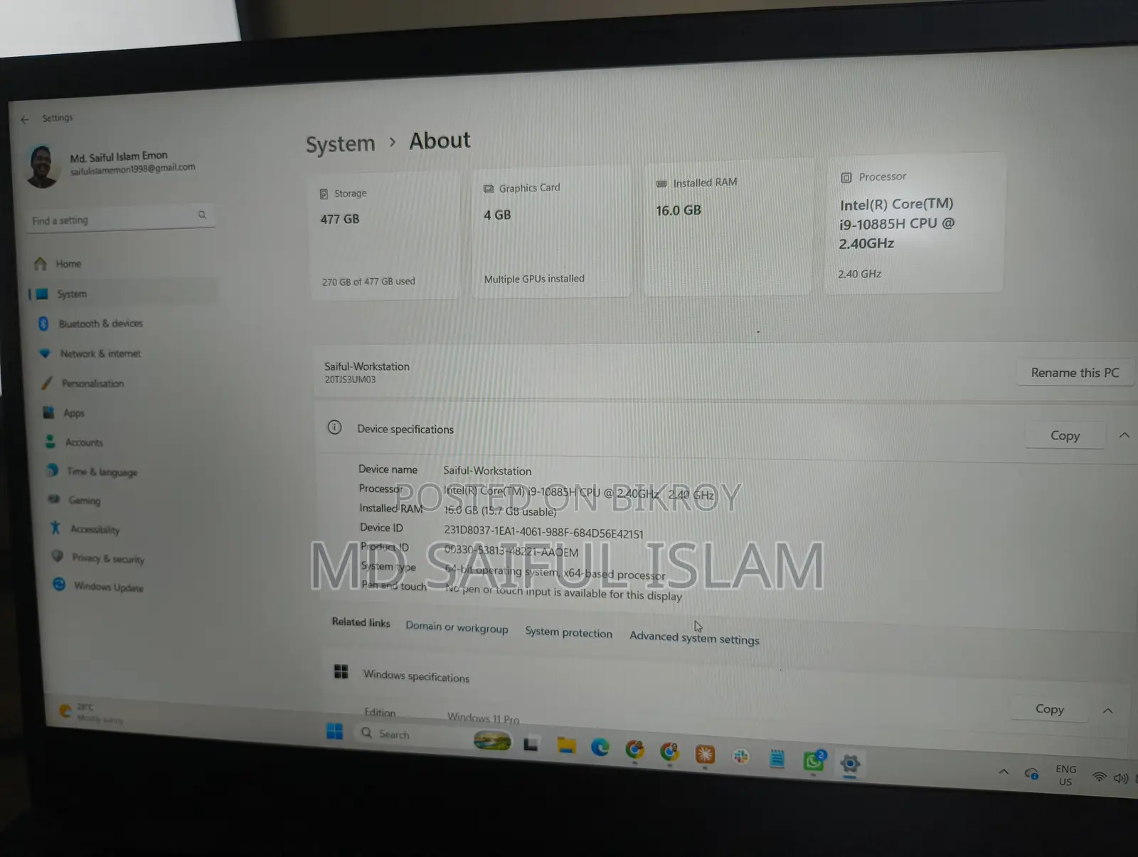 Laptop Lenovo ThinkPad P1 Gen 3 16GB Intel Core i9 SSD 512GB