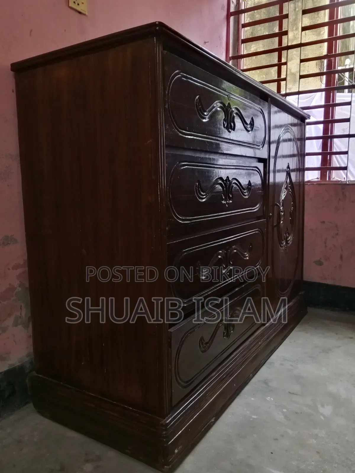 ৪ ড্রায়ার + ১ পাল্লার মেহগনি কাঠের আলমারি - খুলনা