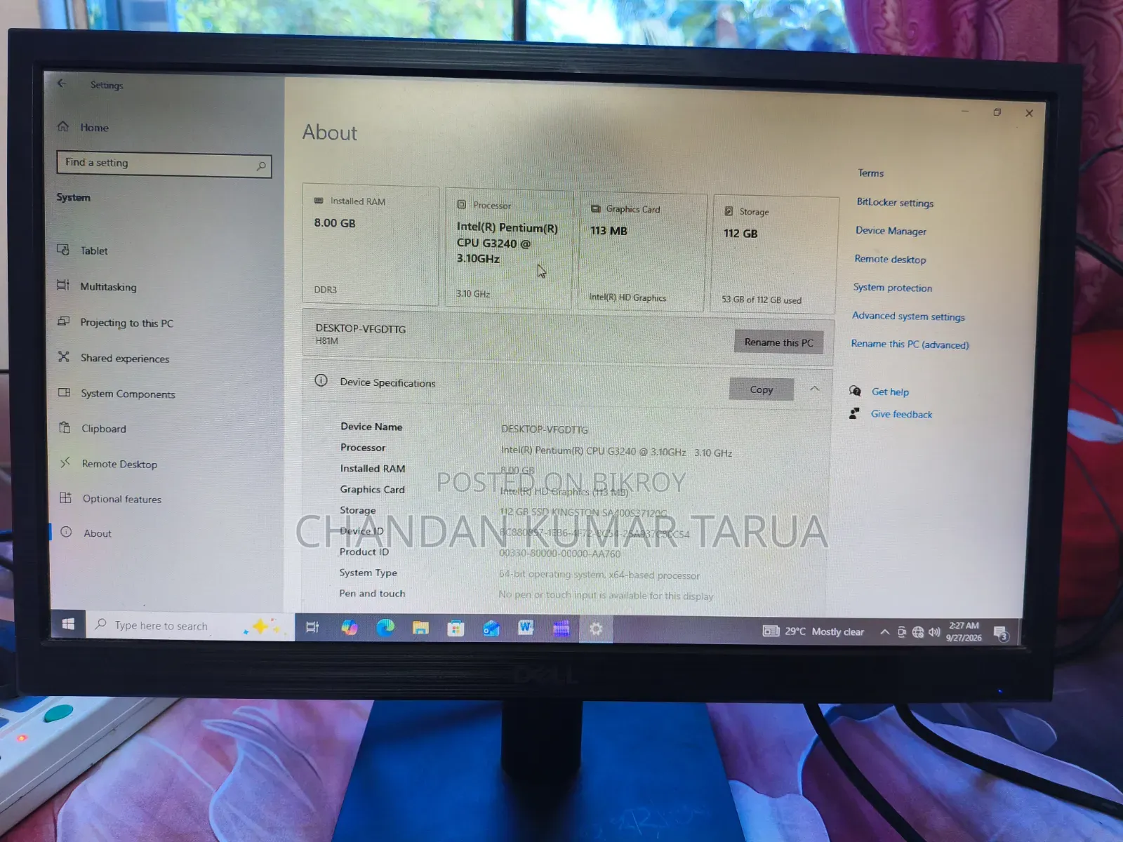 Desktop Computer 8GB Intel Core i3 SSHD+SSD 128GB