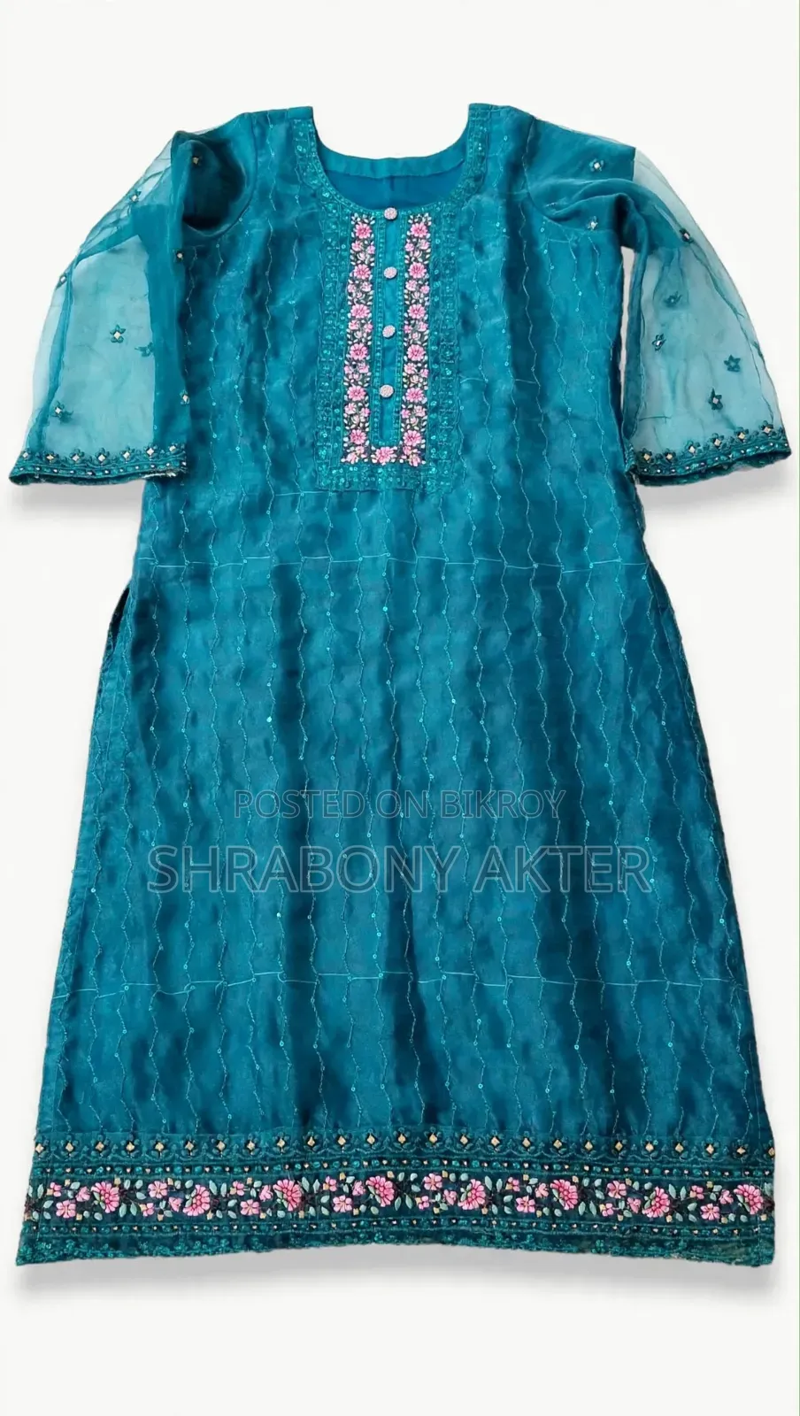 Teal Blue Organza 2 Piece Kamiz