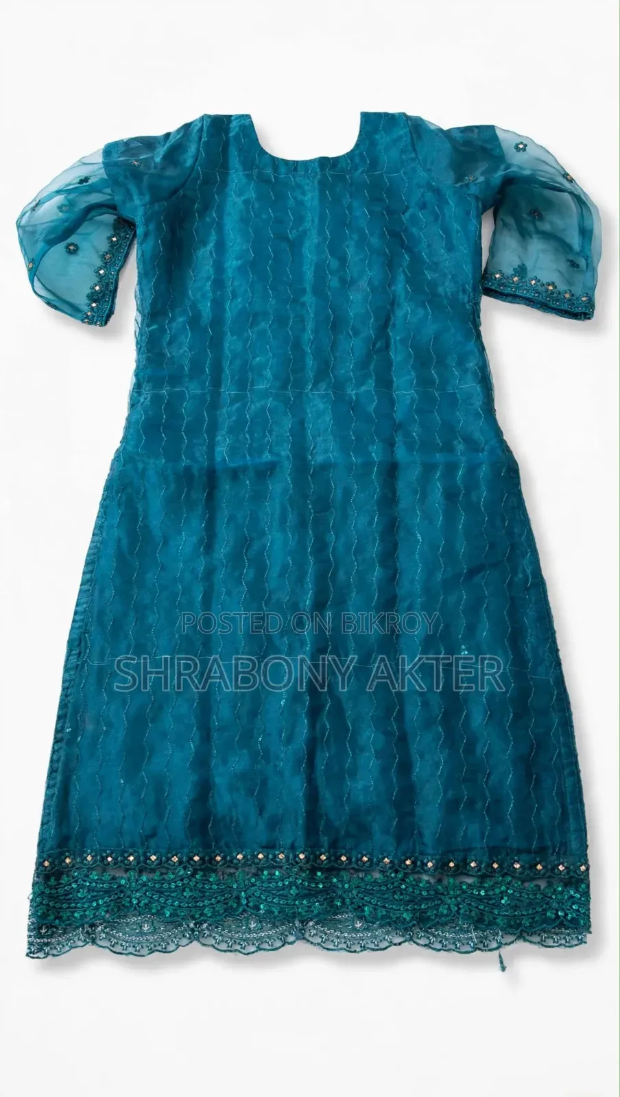 Teal Blue Organza 2 Piece Kamiz