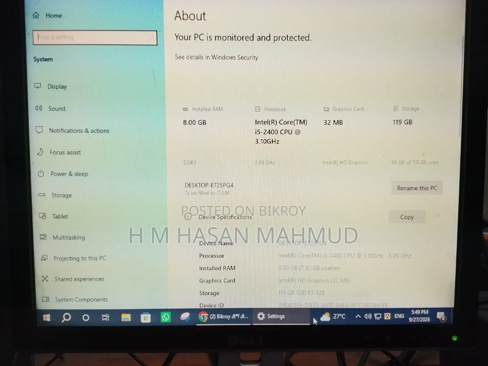 Desktop Computer 8GB Intel Core i5 SSD 128GB