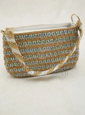 Gorgeous Golden Bridal Party Clutch - Stone Work - Brand New