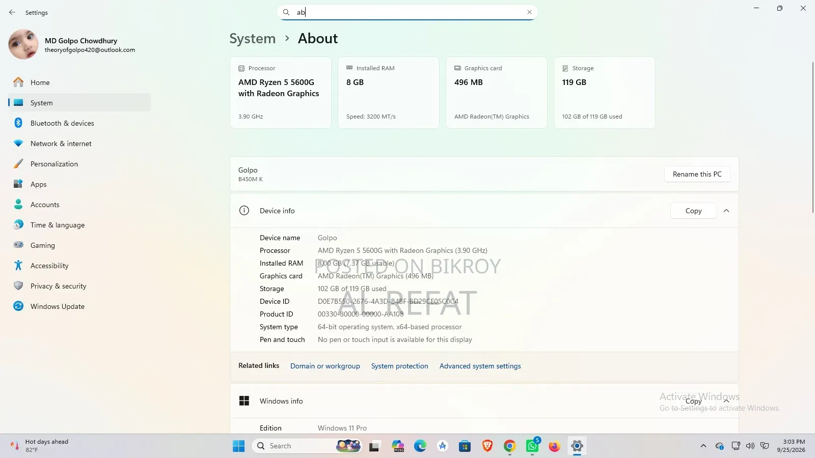 Desktop Computer Gigabyte 8GB AMD Ryzen 5 SSD 128GB