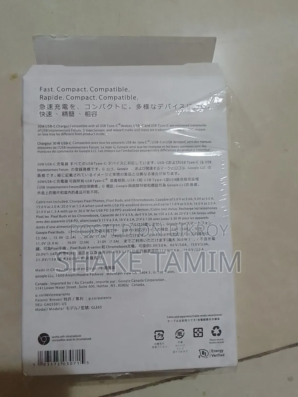 Google 30W USB-C Power Adapter Cable