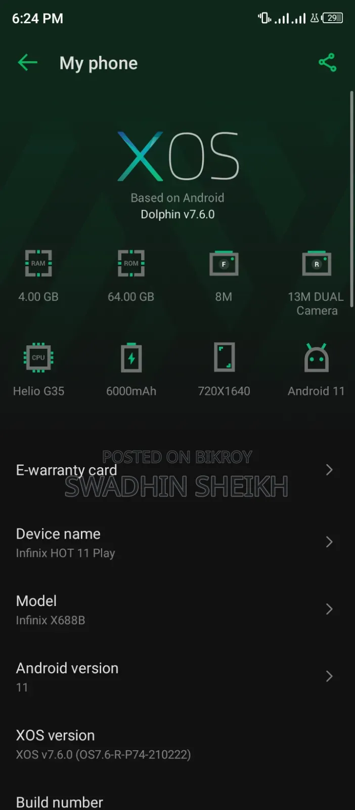 Infinix Hot 11 Play 64 GB Blue