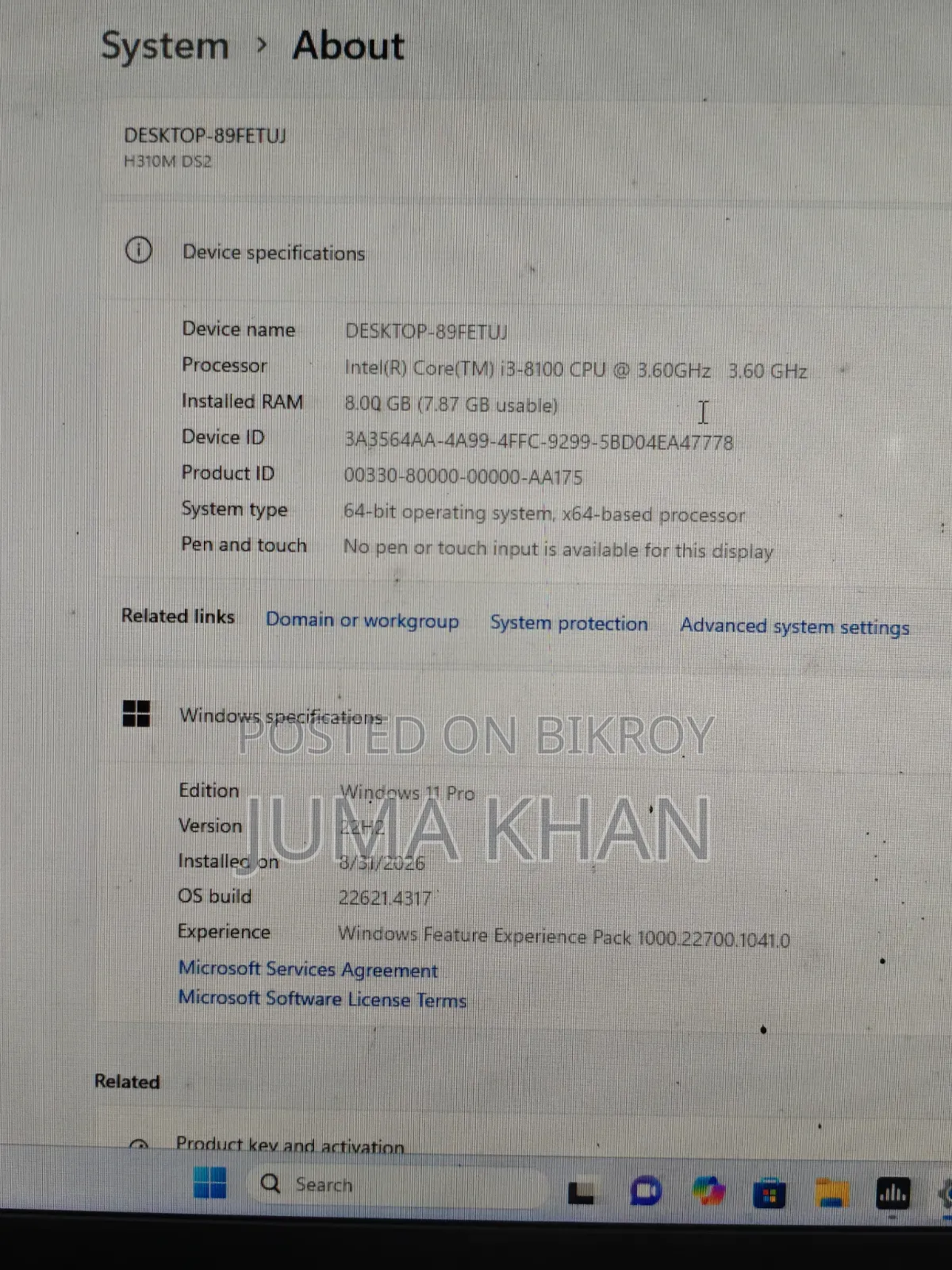 Desktop Computer Gigabyte GB-BACE-3010 8GB Intel Core i3 SSD 256GB