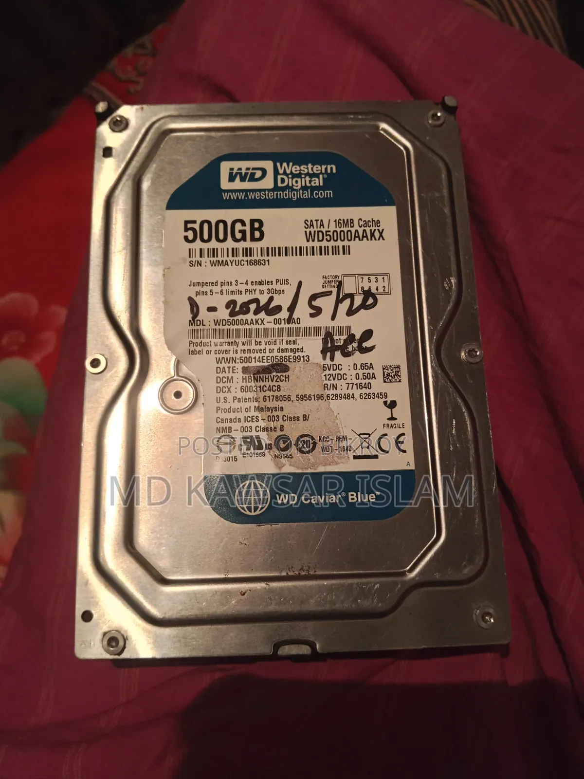 WD 500GB Hard Disk 100% OK for PC