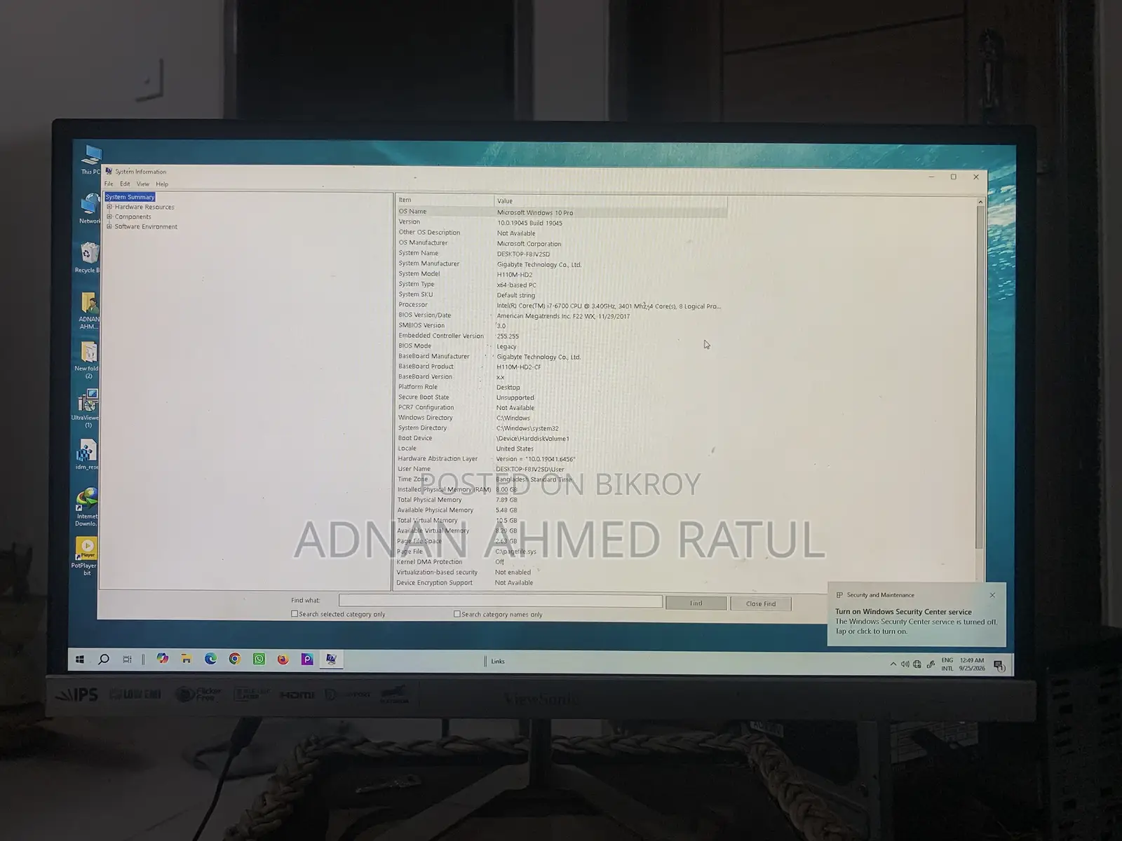 Desktop Computer Gigabyte 8GB Intel Core i7 HDD+SSD 512GB