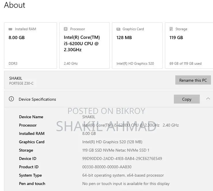 Laptop Toshiba Portege A30t 8GB Intel Core i5 SSD 128GB