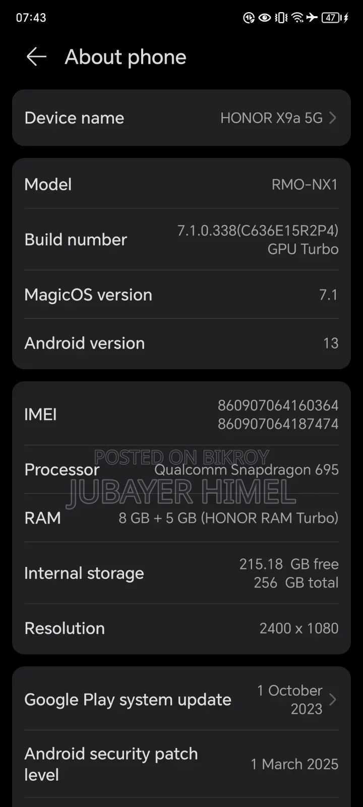 Honor X9a 5G 256 GB