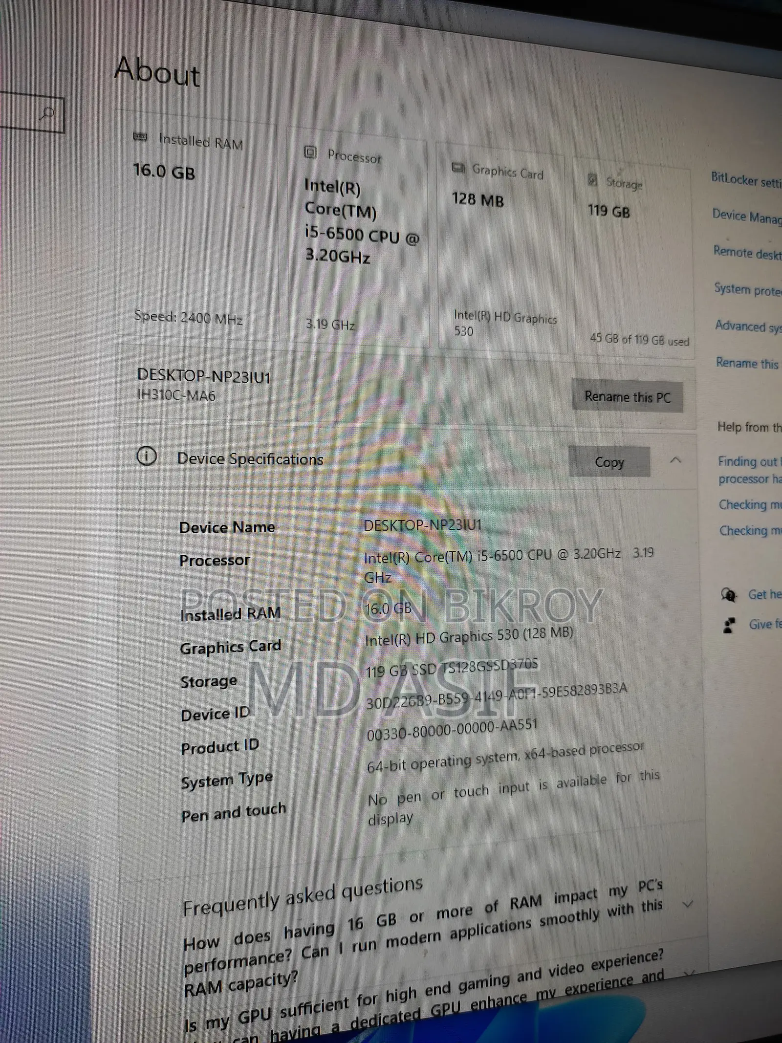 Desktop Computer 16GB Intel Core i5 SSD 128GB