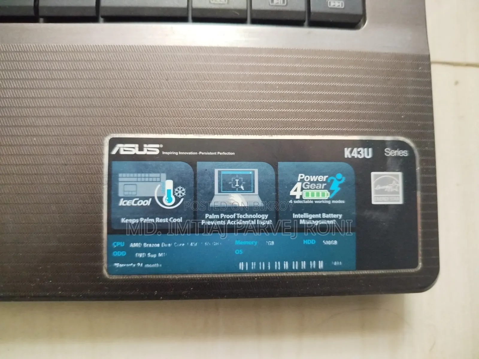 Laptop Asus K43U 4GB AMD HDD 500GB