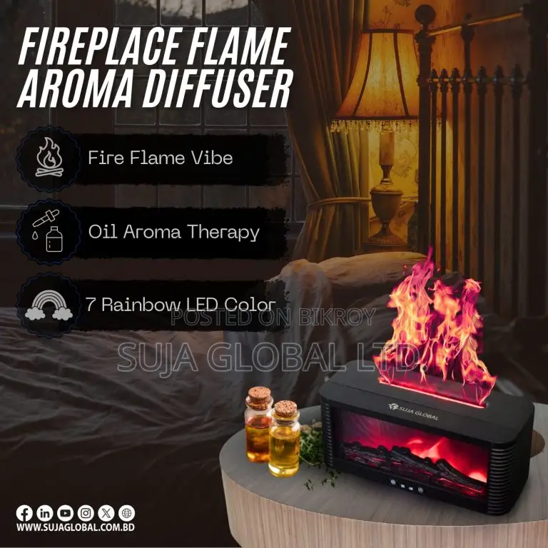 Fireplace Flame Aroma Diffuser Remote Control, Essential Oil Diffuser