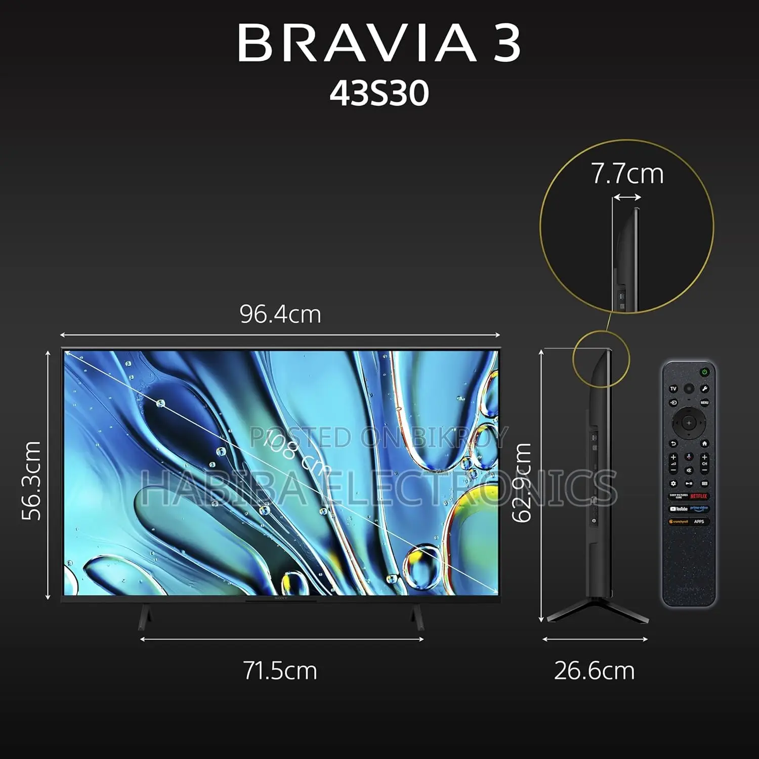 Sony Bravia 3 S30 43" Google Android HDR LED TV
