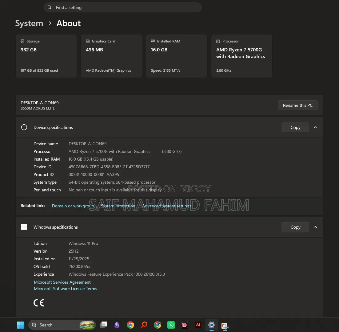 Desktop Computer Gigabyte 16GB AMD Ryzen 7 SSD 1TB