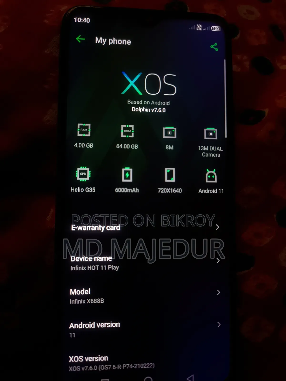 Infinix Hot 11 Play 64 GB Blue